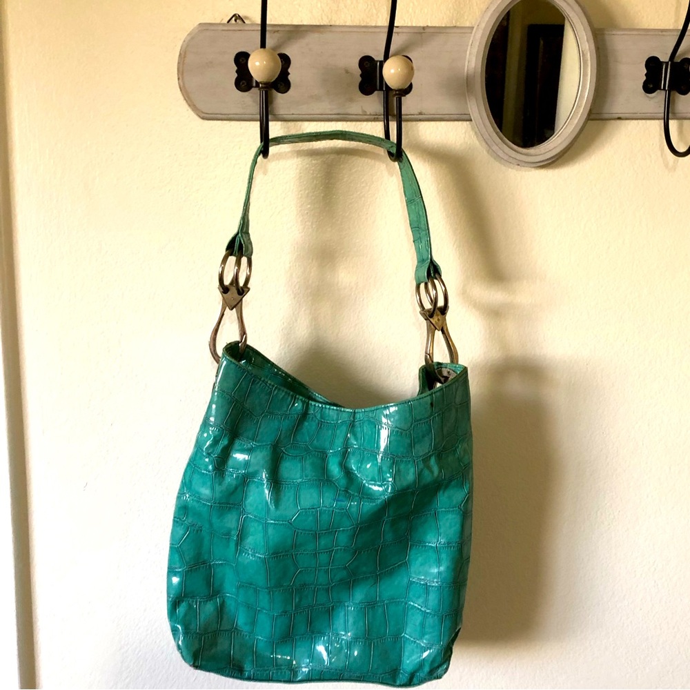Great turquoise plastic purse great quality